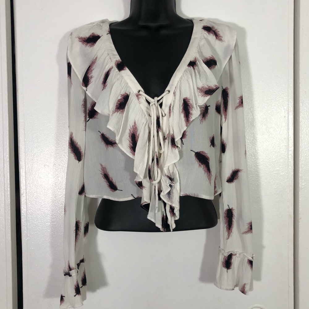 Forever 21 Long Sleeve Feather Crop Top